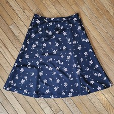 Vintage floral Women's navy blue pink flower 100 polyester MIDI skirt YK2 Sz 10