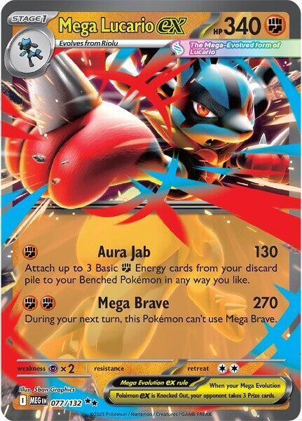 Mega Lucario ex Holo Double Rare ME01: Mega Evolution 077/132 NM