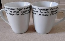 Finesse Fine Porcelain Coffe Mugs Cups White Black Script Set Of 2 NEW