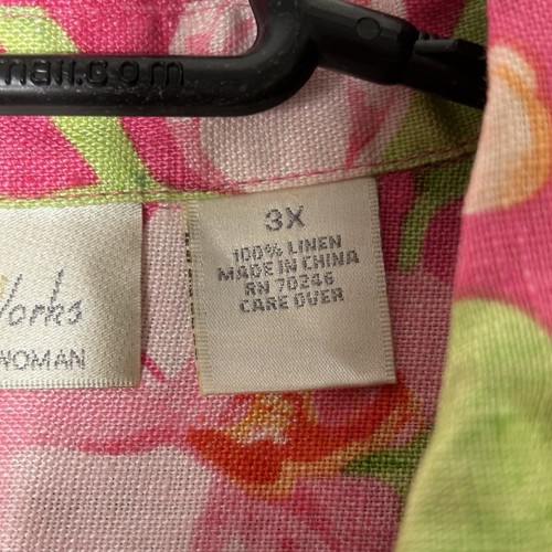 Studio Works Linen Shirt Womens 3X Floral Button Up Tunic Tropical Beach Mature - Picture 4 of 13