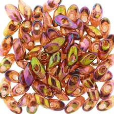 Miyuki Long Magatama Beads, Dark Topaz Rose Gold Luster  301  8.5 Grams