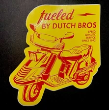 Dutch Bros Fueled Moped Scooter Red Yellow Sticker 