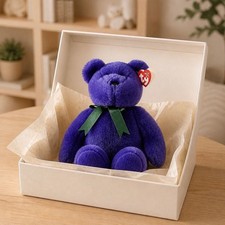 2000 TY Beanie Buddies 14" Purple "Employee Bear" Plush Stuffed Animal Toy