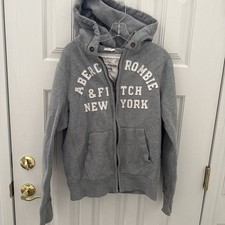 Vtg Abercrombie Fitch Men's XXL Gray Spell Out Hoodie Muscle Sweatshirt Y2K EUC