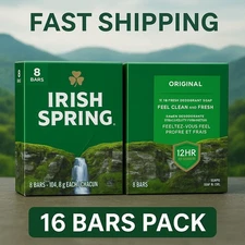 Irish Spring Original Deodorant Soap Pack of 2 Total 16 Bars 12HR Fresh Clean