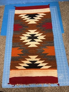 Vintage Navajo Rug Small Wool Native American 37”x18” Eye Dazzler