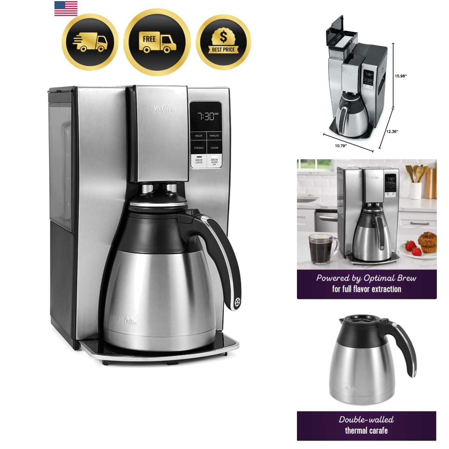 10-Cup Programmable Coffee Maker, Insulated Thermal Carafe, 