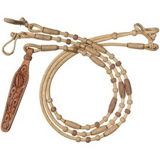 Rawhide Braided Romel Reins - 30 Plait - Natural Color with Leather Popper
