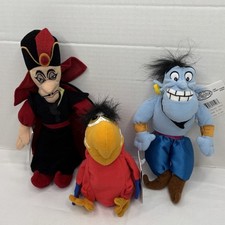 Lot 3 The Disney Store Aladdin Bean Bag Plush: Parrot, Jafar, Genie, New Tags