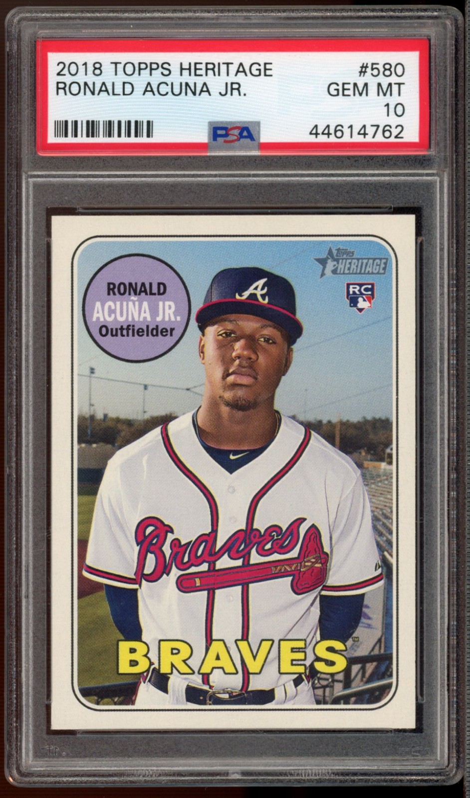 2018 Topps Heritage #580 Ronald Acuna, Jr. PSA 10 Gem MINT Rookie Atlanta Braves