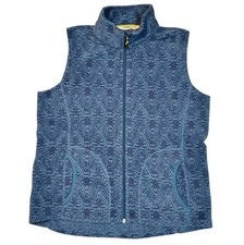 Woolrich Soft Fleece Vest Blue Aztec Print Womens Medium Full Zip Pockets MINT 
