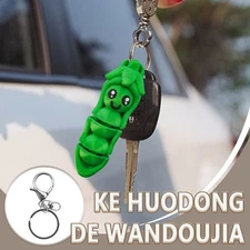 Bendable Durable Collectible Smooth-Surfaced Matte Movable Pea Pod With Keychain