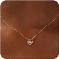 Damen Halskette 18K Vergoldet Geburtsstein Verstellbar Klee Schmuck
