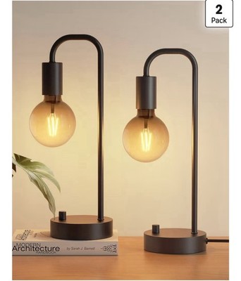 ONEWISH Industrial Table Lamp Set of 2, Fully Dimmable Beside Lamp With LED Bulb