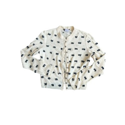 John Galliano Paris Vintage Wool Angora Bow Cardigan Cream Black Italy Large