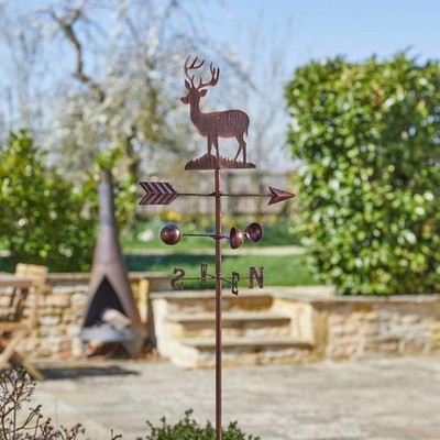 Rustikale Wind-Fahrfahne aus gebürstetem Kupfer Metall Hirsch Hirsch 170 cm hoch x 38 cm breit
