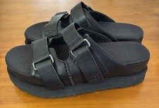 UGG BLACK LEATHER GOLDENSTAR HI PLATFORM SLIDE SANDALS, WOMEN US 10 NWOB