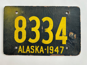 1947 Alaska License Plate Fiberboard All Original Pre-State Territorial Issue