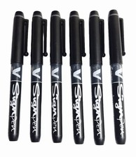 6 X Pilot Black V Sign Pen Liquid Ink Medium 2mm Nib Tip 0.6 Line Width UK