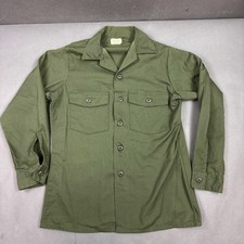 Vintage US Military Shirt Mens 15.5 Green OG 507 70s Utility Poly Cotton Durable