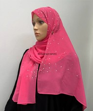 Luxury Pearl Chiffon Hijab Scarf Elegant Rhinestone Islamic Headscarf