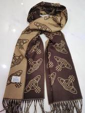 Vivienne Westwood Saturn pattern wool long scarf dark brown