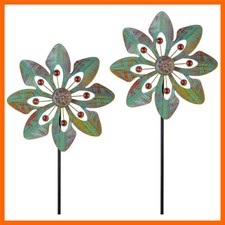 2 Pack Wind Spinners Outdoor, Metal Wind Spinner with Flower Design for Yard ...