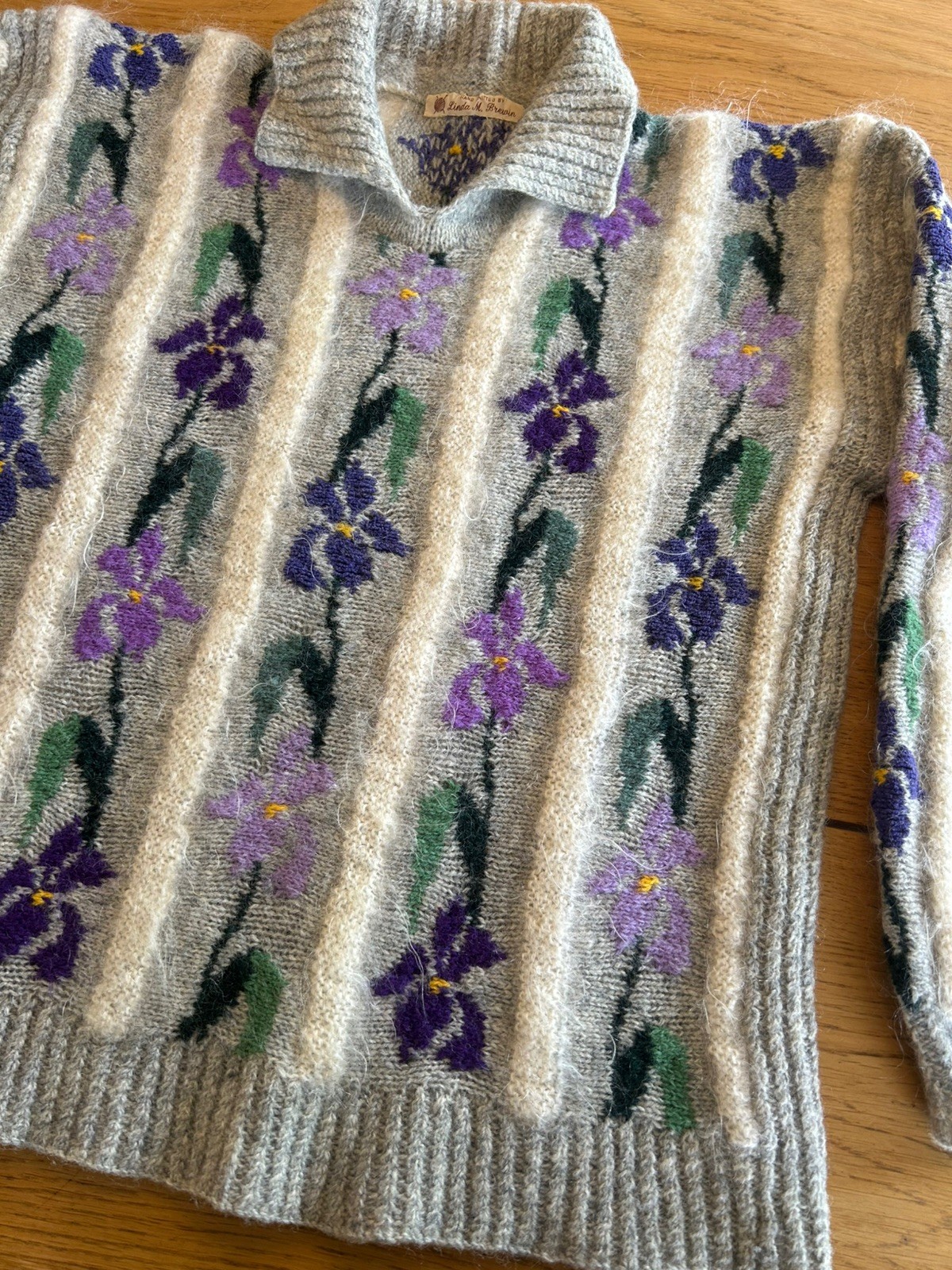 Rare SASHA KAGAN Hand Knitted Jumper Collared Mohair Wool Kaffe Fassett Style image 9