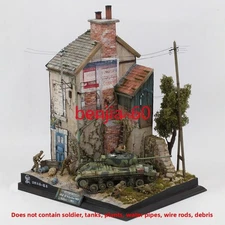 Diorama 1/35 Handmade Building Model Kits 3-Story Ruins House Wooden Scene DIY