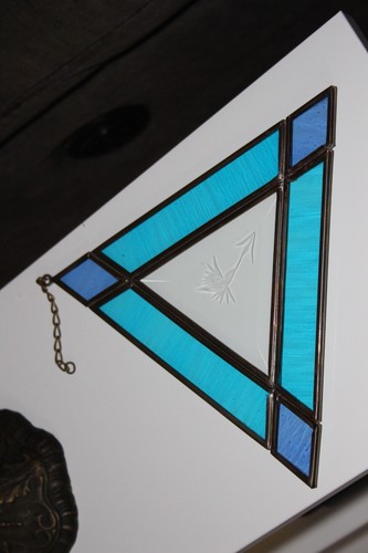 RARE Etched Stained Glass Leaded Window Suncatcher Hummingbird Triangle Bird Dec - Picture 3 of 6
