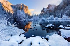 Landscape yosemite national park winter river usa snow Custom Gaming Mat Desk