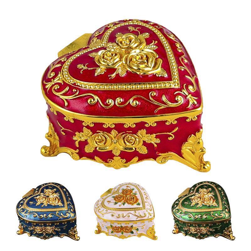 Jewelry Box Metal Heart Multicolor Small Romantic Carved Novelty Art Gift Decor