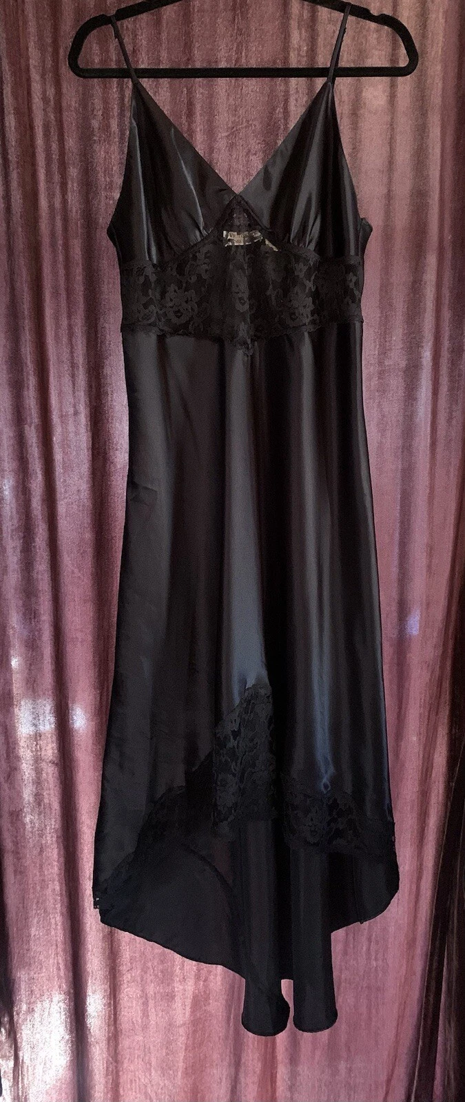 UNDERCOVER Camicia da notte vintage Victorias Secret L nera pizzo abito Stevie Nicks strega zingara