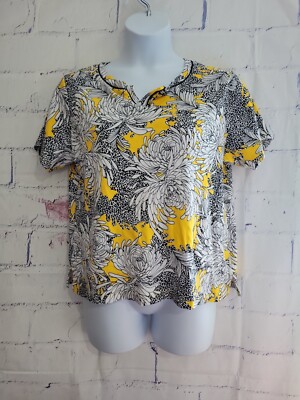 Rafaella Floral Top Blouse Plus size 2X Short Sleeve V-neck Cotton