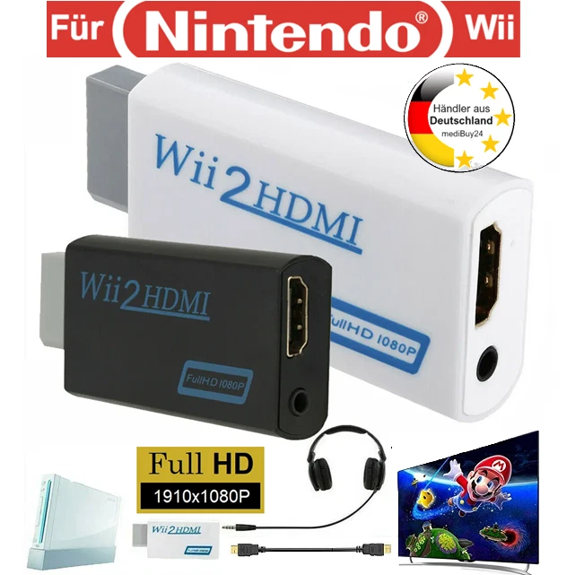 Für Nintendo Wii 2 auf zu HDMI Adapter, Converter 1080p Full HD TV Stick, 3,5mm - Bild 2 von 2
