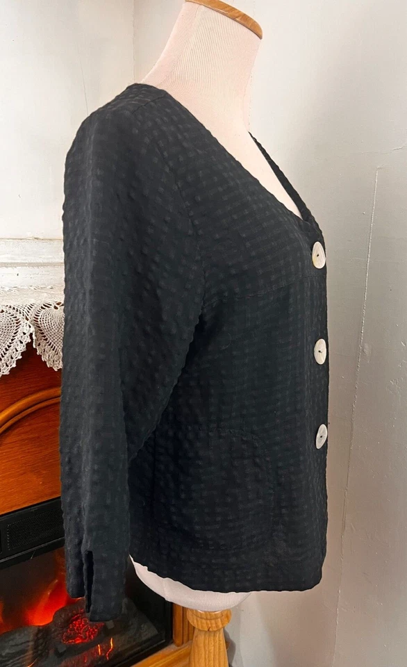 Top negro manga 3/4 NTCO Nomadic Traders negro con botones mezcla de lino ~ S Foto 3 de 4