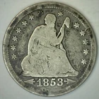 1853 Silver Seated Liberty Quarter 25c US Coin Arrows & Rays Circulated GOOD