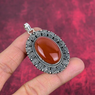 Carnelian Gemstone Handmade 925 Sterling Silver Pendant Jewelry