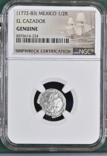 1772-1783 Mexico 1/2 Real El Cazador Silver Shipwreck Coin NGC Graded #224