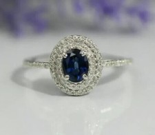 Double Halo Women's Ring 14K White Gold Plated 2.23Ct Oval Simulated Sapphire