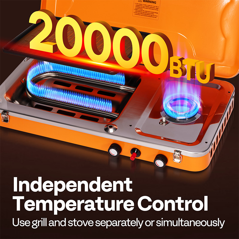 2-in-1 Gas Camping Stove with Detachable Legs Portable Propane Grill, 20000 BTU