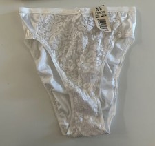 Vintage Cabernet Shiny Satin  Lace White High Cut Panties Size 6 New w/Tags A