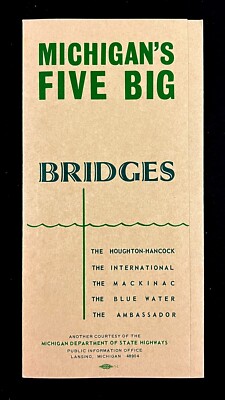 1970s Michigan's Five Big Bridges Vintage Travel Rates Fares Brochure