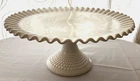 Vintage Fenton Hobnail White Milk Glass Pedestal Cake Plate Ruffled Edge 12.75"