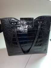 Monsac Original Black Embossed Croc Handbag With Storage Bag-euc