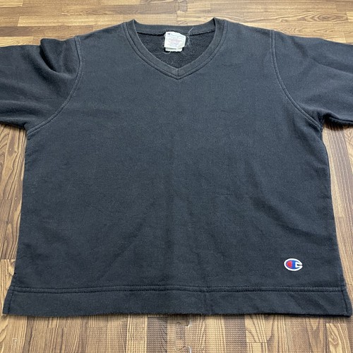 CHAMPION Black Cropped Vintage V Neck 