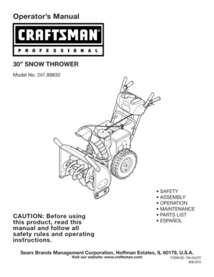 Owner’s Manual Sears Craftsman 30” Snow Thrower- Snow Blower - Model ...