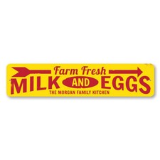 Personalized Farm Fresh Milk  Eggs Family Name Kitchen Metal Decor Sign