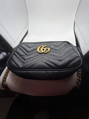Gucci GG Marmont Small Matelassé Shoulder Bag in Black Leather