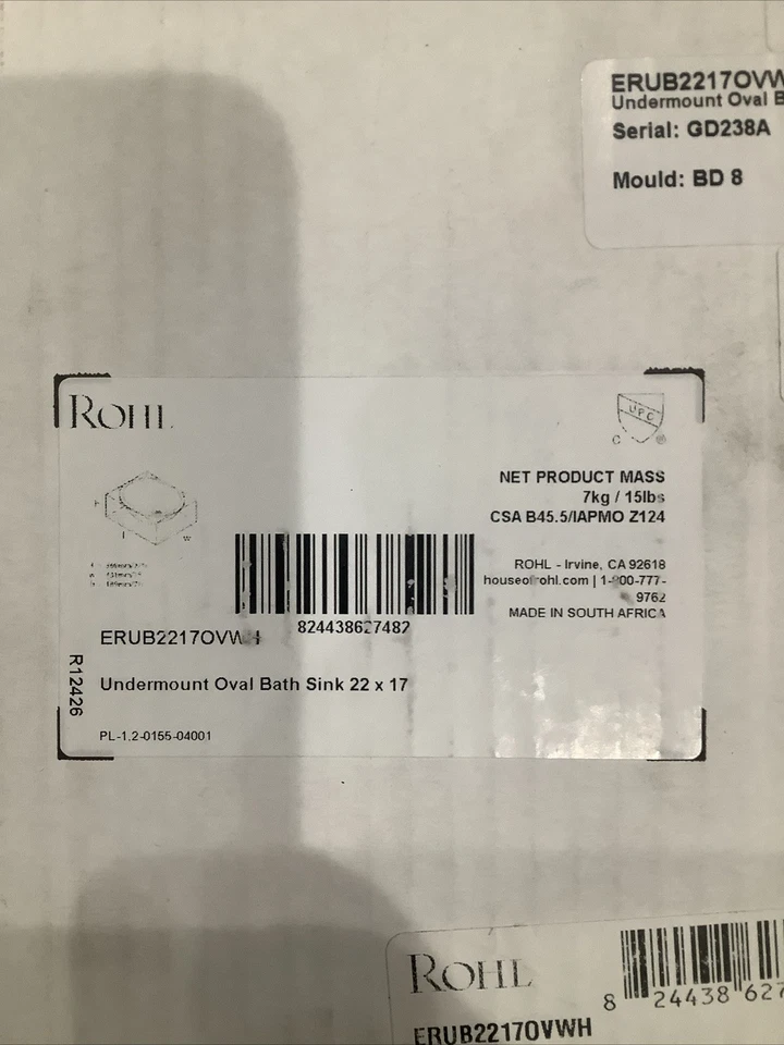 Rohl Bathroom Sink Undermount White ERUB22170VWH RM5 - Image 3 of 4